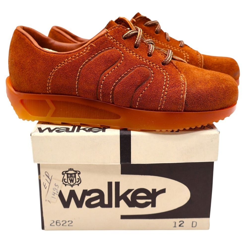 Walker Oxford Sneakers Kids 12 D Vintage 70s Rust Suede Platform Made in USA